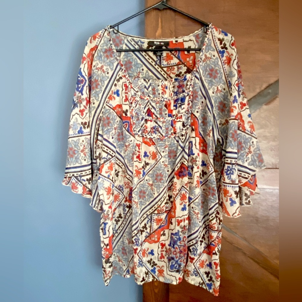 Style and Co. bohemian style flowy sheer blouse